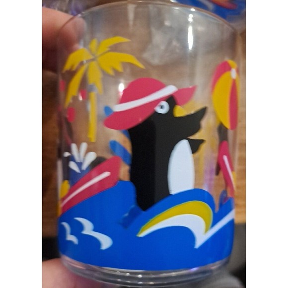 Vintage NIB 4 FUN  Penguin Beach Party POOL Home Style 14 OZ Acrylic Glass Cups - Picture 5 of 14